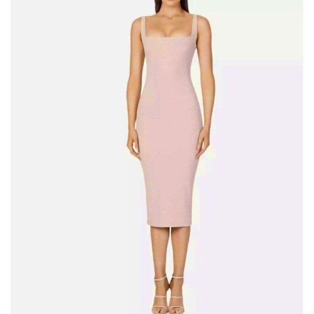 Nookie NWT Women XS Nude Blush Pink Square Neck Midi Dress Minimalist Luxury